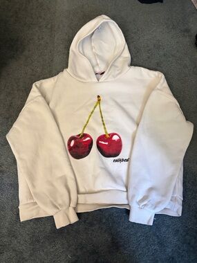 Edikted White Hoodie with Red Cherry Graphic